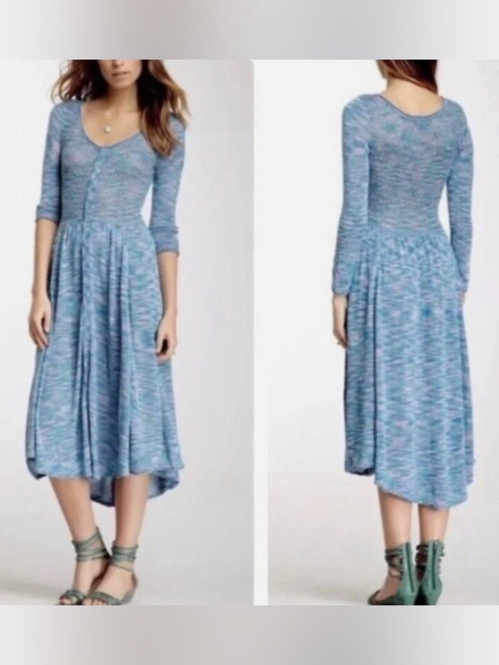 Free people blue and purple space knit sweater button down midi dress
